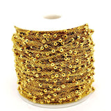 Gold Plated Brass Cable 2x2mm w/3mm Bead Chain by Foot (3 feet minimum)