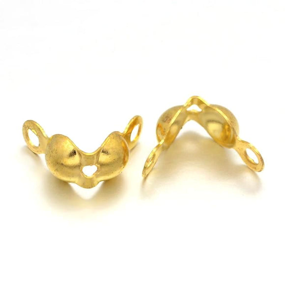 Gold Plated Brass Clam Shell Bead Tip With 2 Rings (100 pcs)
