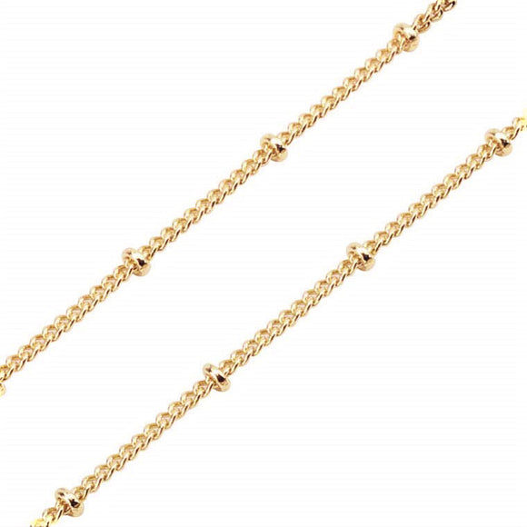 Gold Plated Brass Curb 1.5mm with 2mm Rondelle Chain by Foot (3 feet minimum)