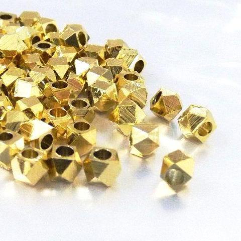 Gold Plated Brass Faceted Cube 4mm (100 pcs)