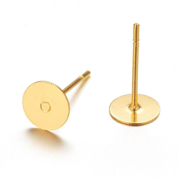 Gold Plated Brass Flat Back Earring Post 6x10mm (30 pcs)