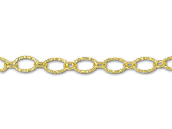 Gold Plated Brass Cable Texture 6x9mm Chain by Foot (3 feet minimum)