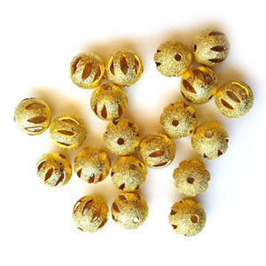 Gold Plated Brass Carved Stardust Round Bead 6mm (50 pcs)