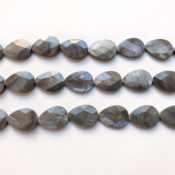 Grey Shell Dyed Faceted Flat Drop 15x20mm