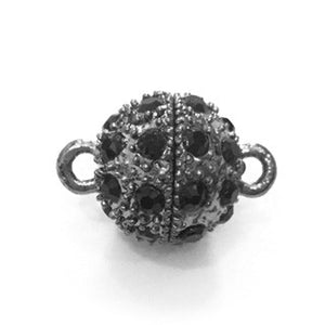 Gun Metal Black Rhinestone Ball Magnetic Clasp 10mm