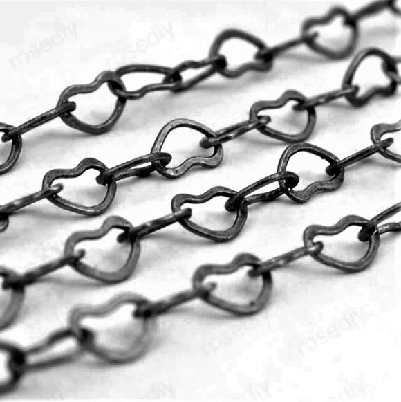 Gunmetal Heart Cable 3.5x5mm Chain by Foot (3 feet minimum)