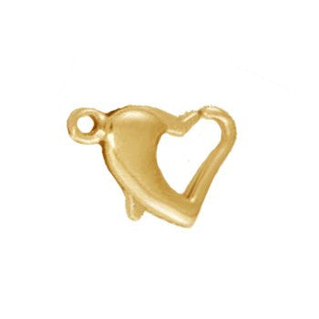 Gold Plated Brass Heart Lobster 9x12mm (10 pcs)