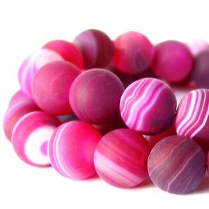 Matte Hot Pink Striped Agate Round Bead 8mm