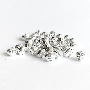 Silver Plated Corrugated Lantern Spacer Bead 4x5mm (100 pcs)