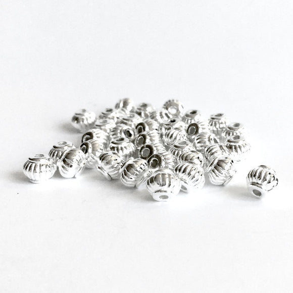 Silver Plated Corrugated Lantern Spacer Bead 4x5mm (100 pcs)
