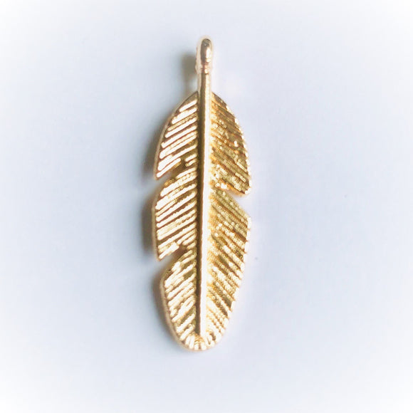Light Gold Plated Feather Charm 9x30mm (10 pcs)