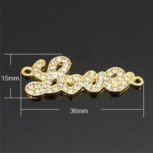 Gold Plated Rhinestone Love Connector 36x15mm