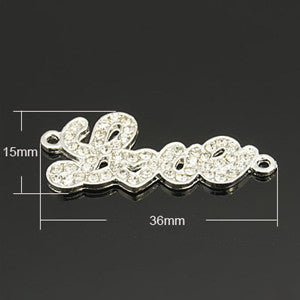 Silver Plated Rhinestone Love Connector 36x15mm