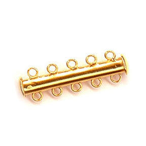 Gold Plated Brass Magnetic Slide Tube Clasp 31mm, 5 strands (2 sets)