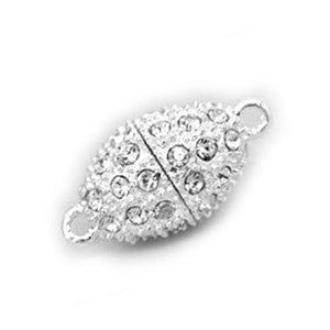 Silver Plated Magnetic Oval Rhinestone Clasp 14x27mm