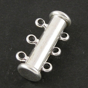 Silver Plated Brass Magnetic Slide Tube Clasp 20mm, 3 strands (3 sets)
