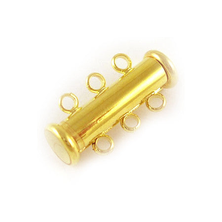 Gold Plated Brass Magnetic Slide Tube Clasp 20mm, 3 strands (3 sets)