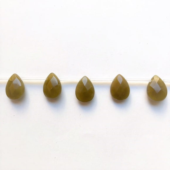 Dark Olive Jade Faceted Flat Drop 13x18mm