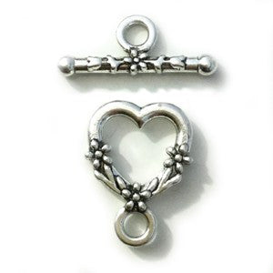 Pewter Heart Toggle 14mm wide, 19mm long, (10 sets)