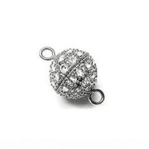 Antique Silver Rhinestone Magnetic Ball Clasp 10mm