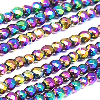Rainbow Hematite Faceted Round 3mm and 4mm