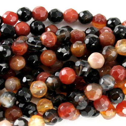 Red & Black Stripe Agate Faceted Round 8mm
