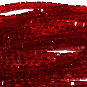 Chinese Crystal Faceted Cube 5mm - Red