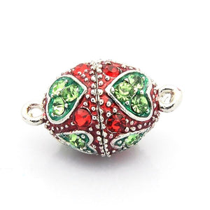 Platinum Plated Red/Green Rhinestone Magnetic Rice Oval Clasp 23x14mm