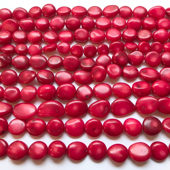 Red Coral Flat Free Form Round  10-14mm