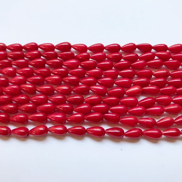 Red Coral Round Drop 5x10mm