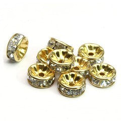 Gold Plated Rhinestone Rondelle Spacer Beads 6mm (50 pcs)