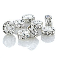 Silver Plated Rhinestone Rondelle Spacer Beads 8mm (50 pcs)