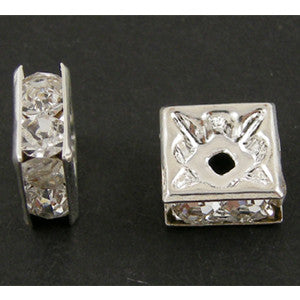 Rhinestone Squaredelle Spacer 6x6x3mm - Silver Plated (20 pcs)