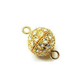 Gold Plated Rhinestone Ball Magnetic Clasp 14mm
