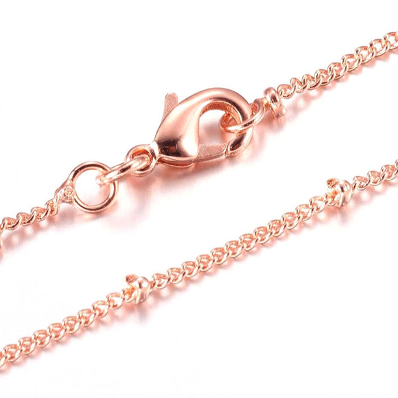Rose Gold Plated Brass Curb w/Bead Necklace 18