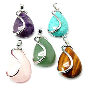 Platinum Plated Brass S-Curve Gemstone Drop Pendant 42x21x10mm