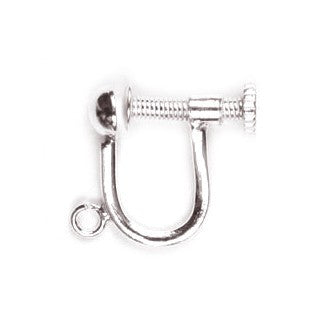 Silver Plated Brass Bright Screw Clip with Half Ball & Ring (10 pcs)