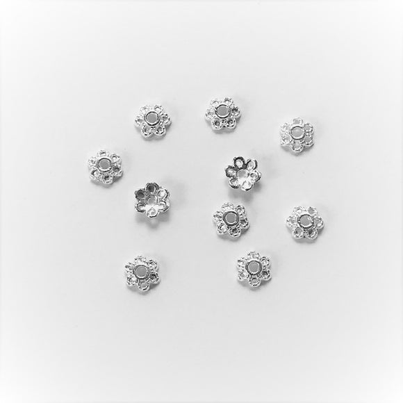 Silver Plated 6-Petal Bead Cap 4x1.5mm (200 pcs)