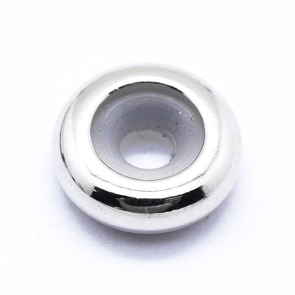 Silver Plated Brass Rubber Core Bead Stopper 8.5x3mm 2mm Hole (6 pcs)