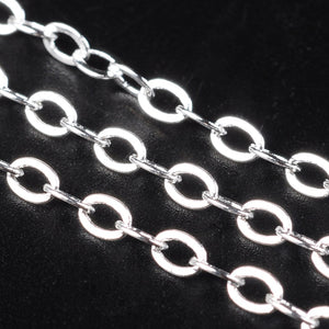 Silver Plated Brass Flat Cable 3x4mm Chain by Foot (3 feet minimum)
