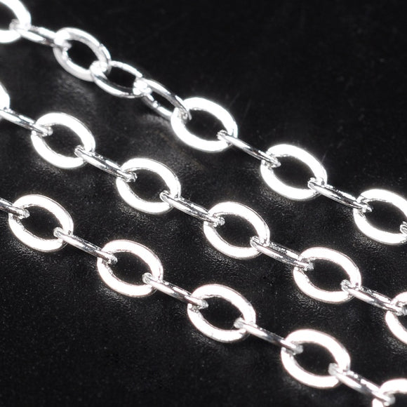 Silver Plated Brass Flat Cable 3x4mm Chain by Foot (3 feet minimum)