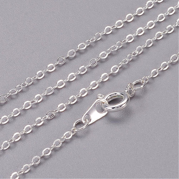 Silver Plated Brass Flat Cable Necklace Chain 1.5x2mm 20