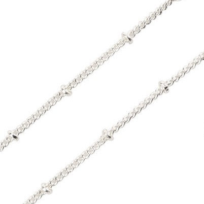 Silver Plated Brass Curb 1.5mm with 2mm Rondelle Chain by Foot (3 feet minimum)