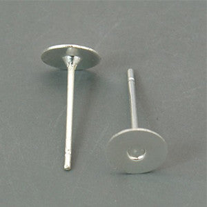 Silver Plated Brass Flat Back Earring Post 6x10mm (30 pcs)