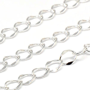 Silver Plated Brass Hammered Curb 4mm Chain by Foot (3 feet minimum)