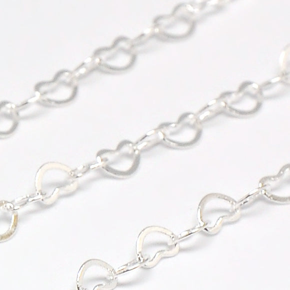 Silver Plated Brass Heart Cable 3.5x5mm Chain by Foot (3 feet minimum)