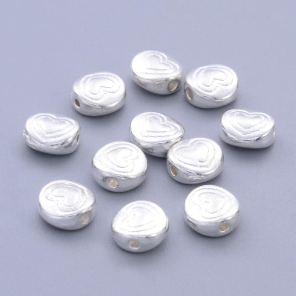 Silver Plated Flat Round with Heart Spacer 6.5x3mm (50 pcs)
