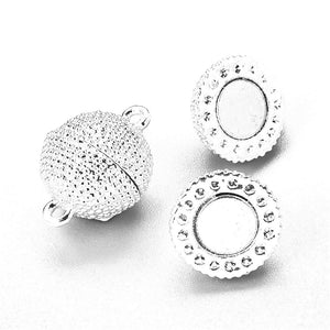 Silver Plated Bright Magnetic Texture Ball Clasp 14mm