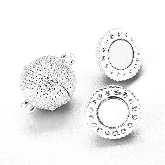 Silver Plated Bright Magnetic Texture Ball Clasp 14mm