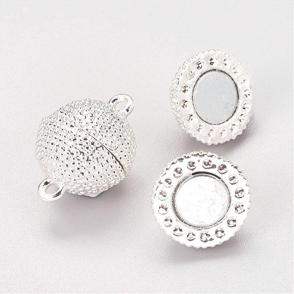 Silver Plated Bright Magnetic Texture Ball Clasp 12mm